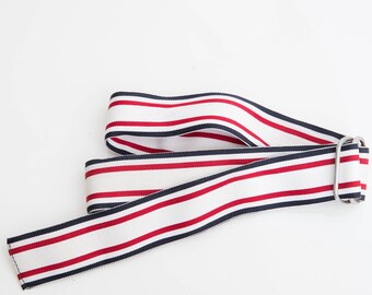 Vintage White and Blue Belt / Vintage Accessories / Adjustable Braided Belt / White Woven Belt / Vegan Belt