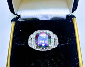 Beautiful Mystic Rainbow Topaz Sterling Silver Ring