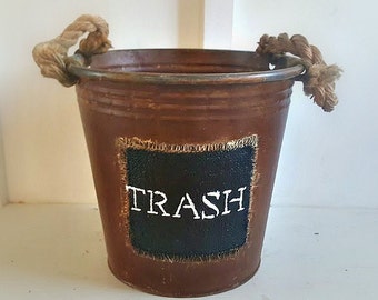 Bathroom Waste Baskets. Rustic. Rope Handles. Rustic Metal Bucket. Farmhouse Bathroom Waste Basket. Farmhouse Metal Bucket. Jute Rope Handle