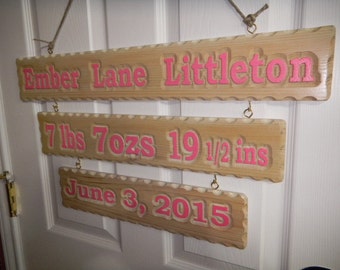 Birth Announcment, Custom Carved, Wood Sign, Birth Sign, Celebration Sign, Permanent Sign, Keep Sake Sign, Various Wood Furniture Finish,
