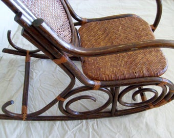 Vintage Bentwood Bohemian Highly Textured Handmade and Hand Woven Rocking Chair