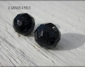 Gems 12 mm Blue Goldstone faceted beads X 2