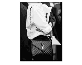 Yves Saint Laurent bag, YSL bag, fashion wall art, fashion photography print, black and white prints, digital download, instant, printable