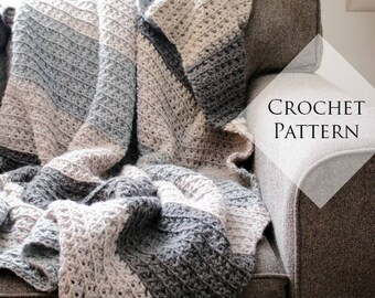 Let's Stay Home Blanket Crochet Pattern // PDF Pattern Throw Blanket for Two Neutral Stripe Texture Chunky Couch Afghan Beginner Friendly