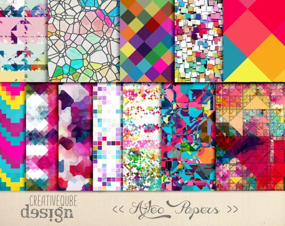Digital Paper - Aztec Tribal, Triangular Backgrounds, Digital Scrapbook Paper, Geometric Clip Art, Graphics