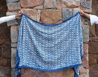 indigo block print scarf navy blue scarf, hand dyed, block printed, wholesale scarf, Cotton/Silk, women, Fashion, Accessories - jaali