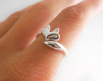 925 Sterling Silver Fox Adjustable Ring, Adjustable Ring, Fox Ring, Wrap Around Fox, Boho Ring, Bohemian Rings, Gift for Her, Boho Fox Ring