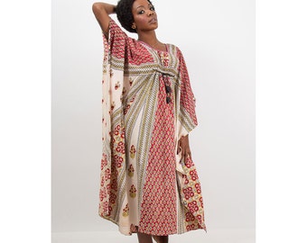 Vintage Caftan / Block print cotton India style dress / Dashiki S M L