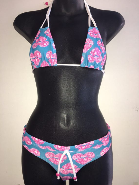 35%OFFSALE *** MissManeater SWEETHEART micro sliding triangle bikini top with draw-cord sporty boutique bikini pant ***BRAZILIAN cheeky cut!
