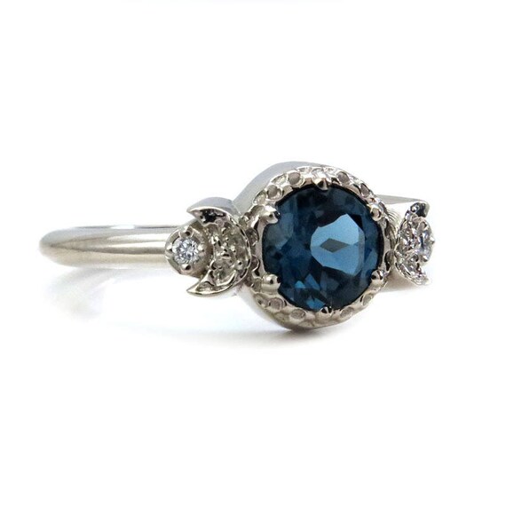 London Blue Topaz Engagement Ring - Moon Engagement Ring - 14k Gold