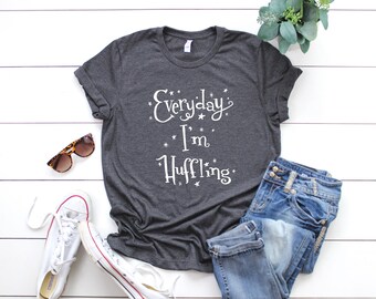 Hufflepuff Hogwarts House Harry Potter Inspired Funny Quote 'Everyday I'm Huffling' Hand Lettered Unisex T-Shirt