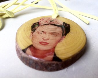 Frida Kahlo Wood Pendant Necklace Gift for Art Teacher or Frida Kahlo Fan Ecological Jewelry