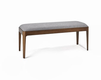 Walnut Mid Century Upholstered Bench - Bella Collection - Ekais