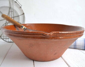 Rustic Terracotta Confit Bowl Jatte French Vintage Mixing Dough Bowl