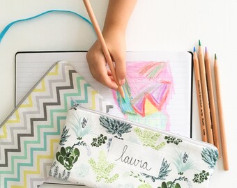 Personalized Kids School Supplies, Succulent Zipper Pouch, Pencil Pouch, Cactus Pencil Case, Cactus, Geometic, Personalised Teacher Gift