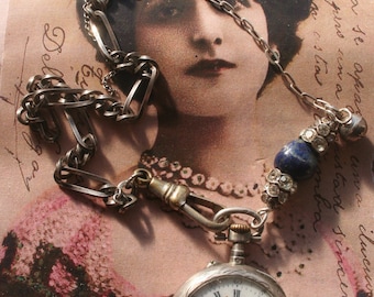 Sale, silver Pocket watch necklace, Antique assemblage necklace, Antique watch. Vintage necklace, old watch, silver pocket watch, unique,