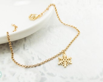 Snowflake bracelet, gold snowflake bracelet, gold bracelet, charm bracelet, gold chain bracelet,cute bracelet,friendship bracelet,gold chain
