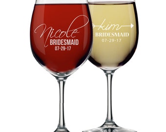Etched Wine Glasses, Personalized Wine Glass, Custom Wine Glasses, Bridesmaid Gift, Monogram Wine Glass Bridesmaid Wine Glasses Personalized