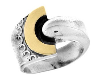 Silver and Gold ring, Womens silver ring, Unique silver ring, handmade