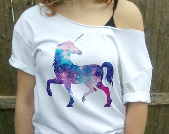 Cute Unicorn Shirt, Unicorn tee, Unicorn Party, slouchy shirt, cute t-shirt, Dolman, Slouchy Shirt, White Slouchy Off shoulder.