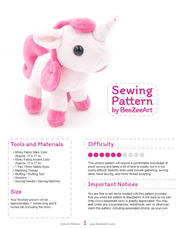 unicorn plush sewing pattern stuffed animal pattern plushie