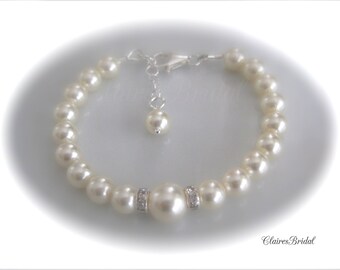Pearl Bracelet Wedding Jewelry Ivory Pearl Rhinestone Bracelet for Wedding