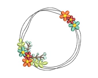 Floral Wreath Monogram Frame Embroidery Design - Instant Download