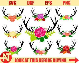 Antler floral swag svg Deer svg Deer antler svg Deer antlers svg Floral svg Flower svg Rose svg files for Cricut Silhouette cut files