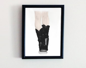 Watercolour Painting of Cowboy Boots Art Print