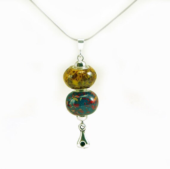 Amy Stacked Bead Pendant with Dangle Made From Your Flowers
