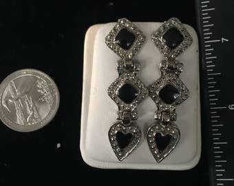 Vintage Sterling Silver Onyz Drop Earrings - AB