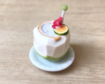 Miniature Coconut Juice,Dollhouse Coconut,Miniature Fruit Juice,Miniature Juice,Miniature Tropical Juice,Mini Coconut Drink