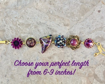 Reclaimed Vintage Earring Bracelet, Purple, Amethyst, Glass, Paisley, Bridesmaid, gift for her, Gold, Jennifer Jones OOAK - Grape Harvest