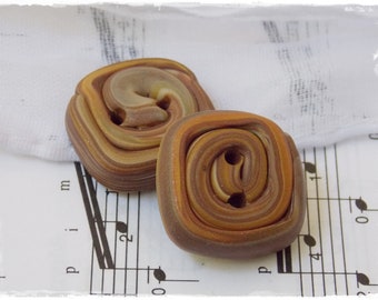 Large Square Buttons, Polymer Clay Buttons, Large Brown Buttons, Rectangular Buttons, Knitting Supplies, Cinnamon Roll Buttons (Set Of 2)