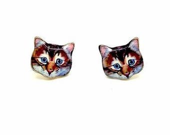 cat face stud earrings tigah