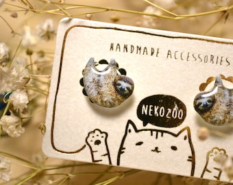 Sloth earrings handmade Tiny jewelry with linen cotton bag