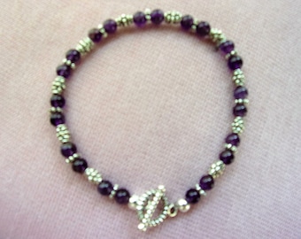 Genuine amethyst and pewter bracelet