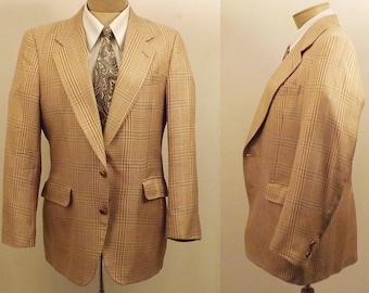 Vintage Light Brown Glen Check Sport Coat Size 42