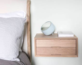 Floating Oak Double Drawer Bedside