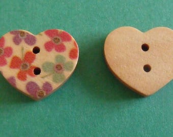 wooden buttons, set of 10, heart, 15mmx17mm