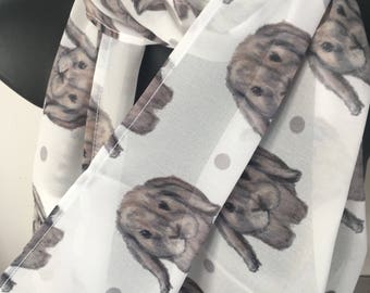 Rabbit, bunny rabbit, scarf, chiffon scarf, for rabbit lovers, for rabbit owners, rabbit gift