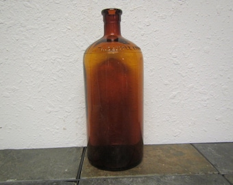 vintage Brown GLASS HI-LEX Bottle . uses push in stopper instead of a cap : mid century