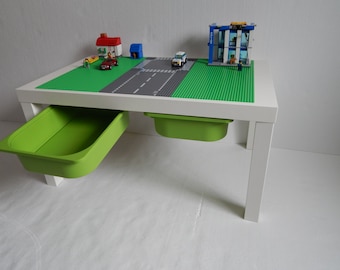 Large Brick Building Activity Table 30"x20" Green with Road Way Building Surface on White Table