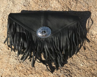 Leather Fringe Concho Clutch