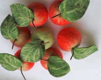 Wet felted apples Felted fruits Felt apples Wool fruits for decor Hand made apples for decor Fruits for wreath, garland Apples for crafts