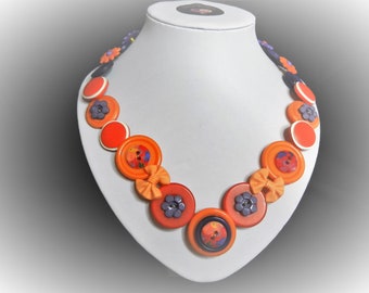 Button necklace - Orange Blossom. Gift for her, boho necklace, statement necklace, unique gift, buttons, handmade jewelry, Mothers Day, OOAK