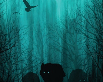 Wolf Painting | Wolf Canvas | Wolf Pack Canvas | Forest Painting | Forest Canvas | Wolf Decor | Moon Painting | Mystical Painting