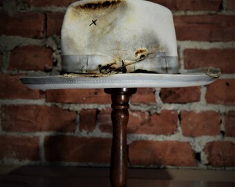 Unique distressed white fur felt fedora made to measure. Sierra Nevada Fedora