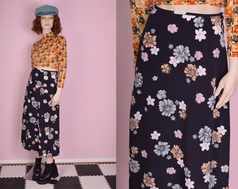 90s Floral Print Maxi Skirt/ Small/ 1990s