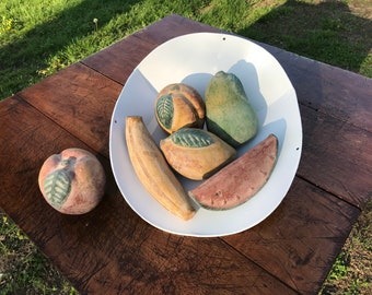 Artificial Fruit * Mexican * Terra Cotta * Clay * Pottery * Folk Art * Large * Rustic * Mango * Apple * Pear * Watermelon * Banana * Peach